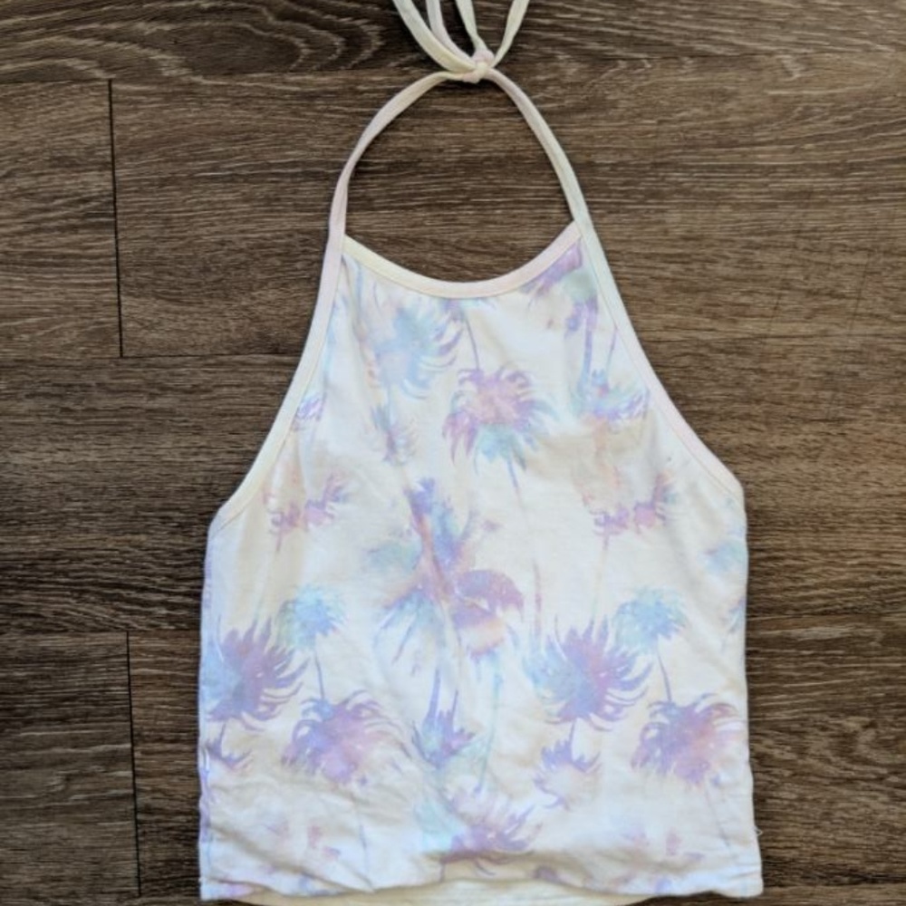 Tie Dye Palm Tree Crop Halter Top